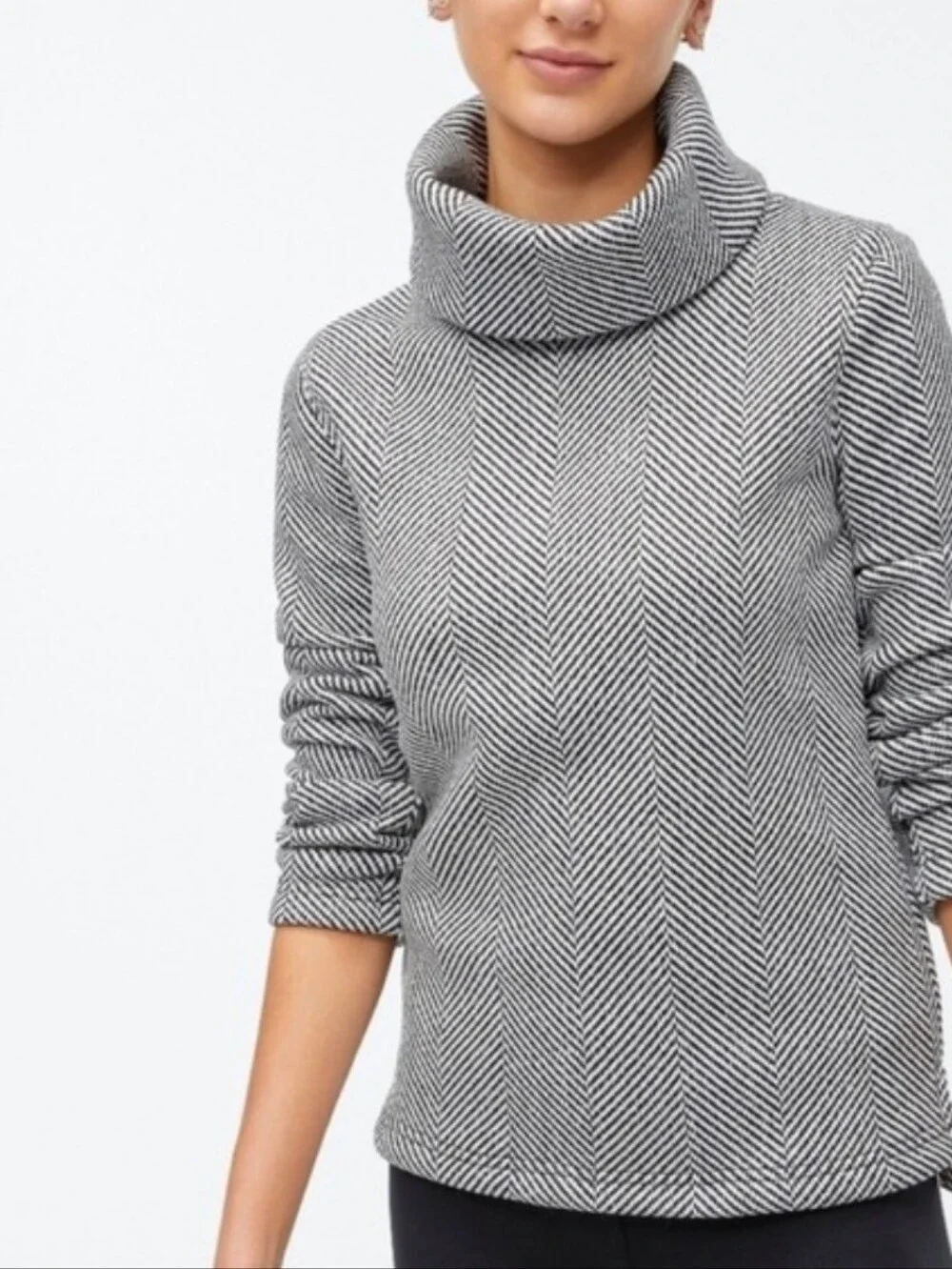 J. Crew Herringbone Fleece Turtleneck Funnel Pullover